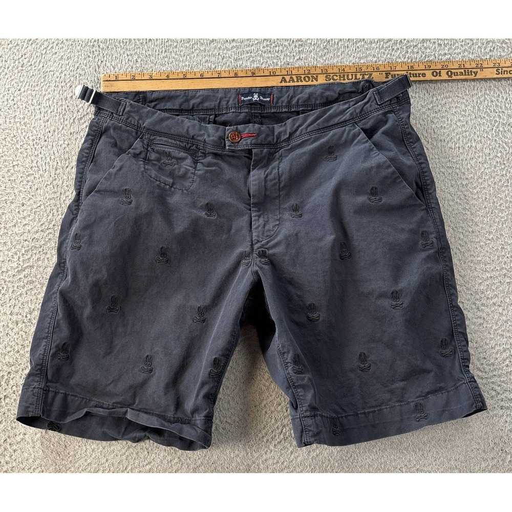 Psycho Bunny Chino Shorts Mens 34 Embroidered Skull Logo Faded Black